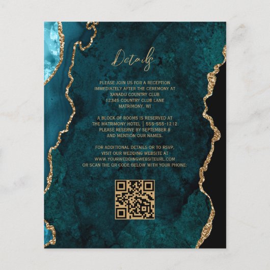Budget Aquamarin Agate Script QR Code Wedite Einla (Rückseite)