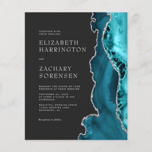 Budget Aquamarin Agate Silver QR Code Wedite Einla (Vorderseite)