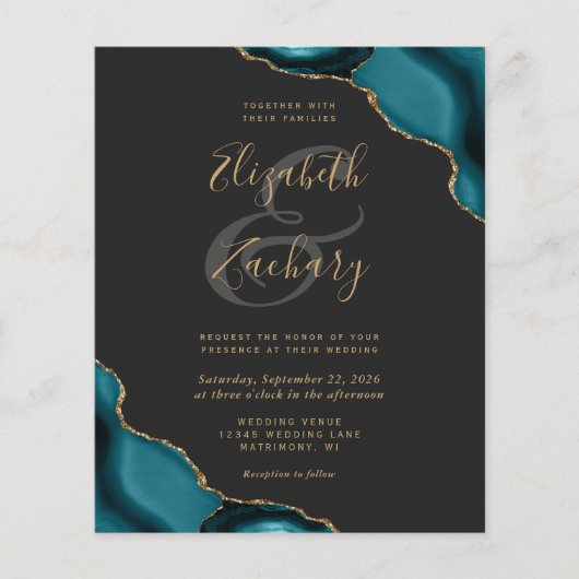 Budget Aquamarin Blue Agate Corners Dark Wedding (Vorderseite)