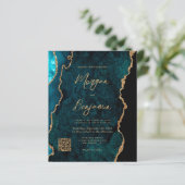 Budget Aquamarin Blue Agate QR Code Hochzeit Einla (Stehend Vorderseite)