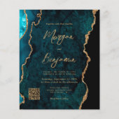 Budget Aquamarin Blue Agate QR Code Hochzeit Einla (Vorderseite)