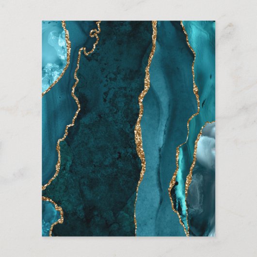 Budget Aquamarin Blue Agate Script Einladung (Rückseite)