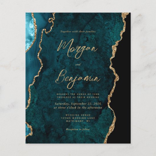 Budget Aquamarin Blue Agate Script Einladung (Vorderseite)