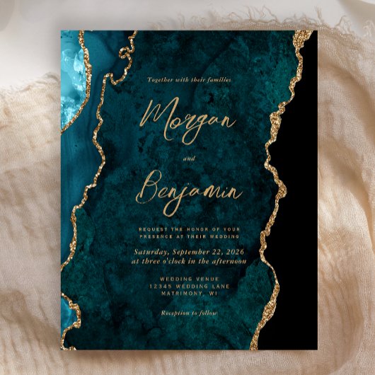Budget Aquamarin Blue Agate Script Einladung