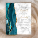 Budget Aquamarin Blue Gold Agate Marble Wedding Ei<br><div class="desc">Der links Rand dieser eleganten,  modernen Hochzeitseinladung besticht durch eine aquamarine,  blaue Aquarellgrenze mit vergoldetem Imitat-Glitzer. Der anpassbare Text kombiniert eine goldene Handschrift mit schwarzer Kupferplatte und kursiven Schriftart auf grauem und weißem Marmorhintergrund. Auf der Rückseite ist ein aquamarines und goldenes Design zu sehen.</div>