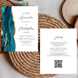 Budget Aquamarin Blue Gold Agate QR Code Hochzeit