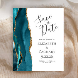 Budget Aquamarin Blue Gold Agate Save the Date