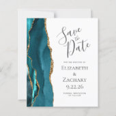 Budget Aquamarin Blue Gold Agate Save the Date (Vorderseite)