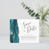 Budget Aquamarin Blue Gold Agate Wedding Save the  (Stehend Vorderseite)