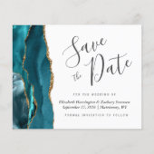 Budget Aquamarin Blue Gold Agate Wedding Save the  (Vorderseite)