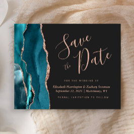 Budget Aquamarin Blue Rose Gold Agate Save the Dat