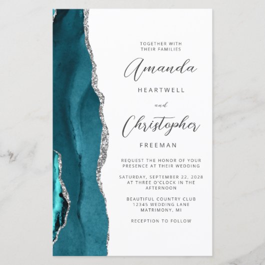 Budget Aquamarin Blue Silver Agate QR Code Wedding (Vorderseite)