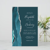 Budget Aquamarin Blue Silver Agate Wedding Einladu (Stehend Vorderseite)