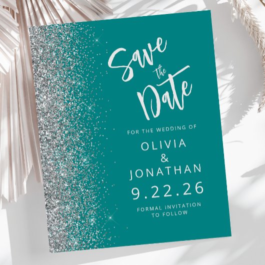 Budget Aquamarin Blue Silver Glitzer Save the Date