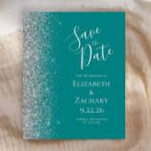 Budget Aquamarin Blue Silver Save the Date Card