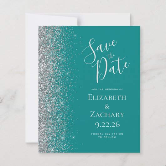 Budget Aquamarin Blue Silver Save the Date Card (Vorderseite)