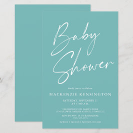 Budget Aquamarin Blue Simple Script Baby Dusche