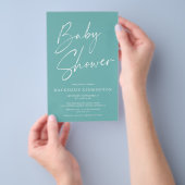 Budget Aquamarin Blue Simple Script Baby Dusche FL Flyer (Handgriff)