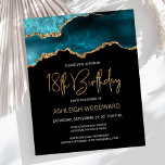 Budget Aquamarin Gold Agate 18. Geburtstag Einladu<br><div class="desc">Diese trendige Einladung zum 18. Geburtstag präsentiert ein Aquarellbild eines agaten Geodes in aquamarinen Farbtönen mit goldenen Imitaten. Die Worte "18. Geburtstag" erscheinen in Imitaten goldener Glitzer in dekorativen modernen Handschrift Schriftart. Passen Sie den Namen der Ehre in goldfarbenem Text an und die Details in Weiß. Auf der Rückseite wird...</div>
