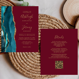 Budget Aquamarin Gold Burgund QR Code Wedding Einl