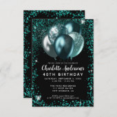 Budget Aquamarin Green Black Glitzer Balloon Gebur Mitteilungskarte (Vorne/Hinten)