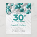 Budget Aquamarin Green Silver Ballon Glitzer Gebur<br><div class="desc">Moderner Glam Aquamariner grüner Silberballon Glitzer Sparkle jedes Alter Geburtstag Einladung</div>