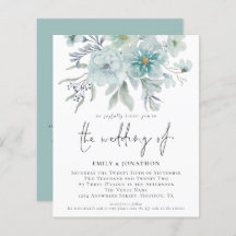 Budget Aquamarin Sea Mist QR Florals Einladung Hoc