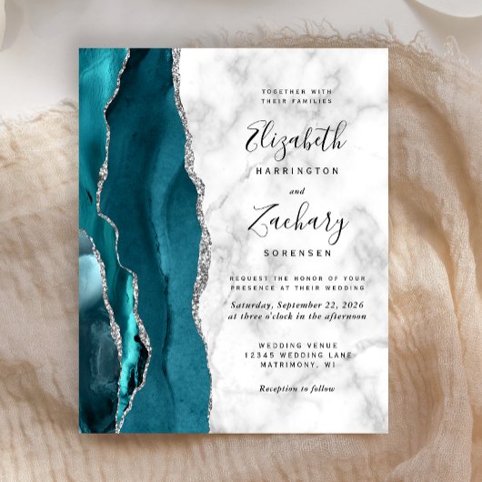 Budget Aquamarin Silver Agate Marble Wedding Einla
