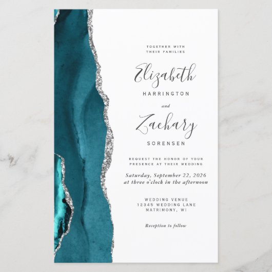 Budget Aquamarin Silver Agate QR Code Wedite Einla (Vorderseite)