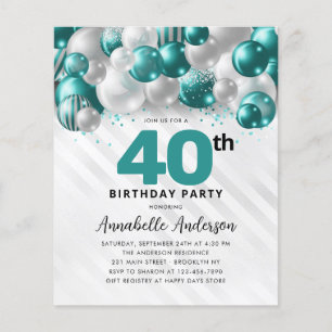 Budget Aquamarin Silver Ballon Glitzer 40. Geburts