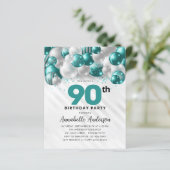 Budget Aquamarin Silver Balloon Glitzer 90. Geburt (Stehend Vorderseite)