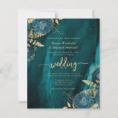 Budget Aquamarine Gold Floral QR Code Hochzeit Ein (Vorderseite)