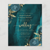 Budget Aquamarine Gold Floral QR Code Hochzeit Ein (Vorderseite)