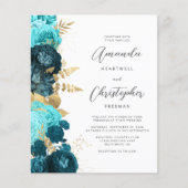 Budget Aquamarine Gold Floral QR Code Hochzeit Ein (Vorderseite)