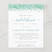 Budget Aquamariner Glitzer Brautdusche Einladung (Vorderseite)