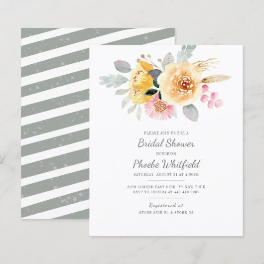 Budget Aquarell Blumendusche Einladung (Vorne/Hinten)