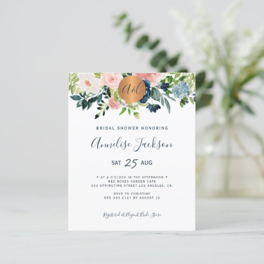 Budget Aquarell Blumendusche Einladung (Stehend Vorderseite)