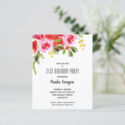 Budget Aquarell Blumengeburtstag Einladungen (Stehend Vorderseite)