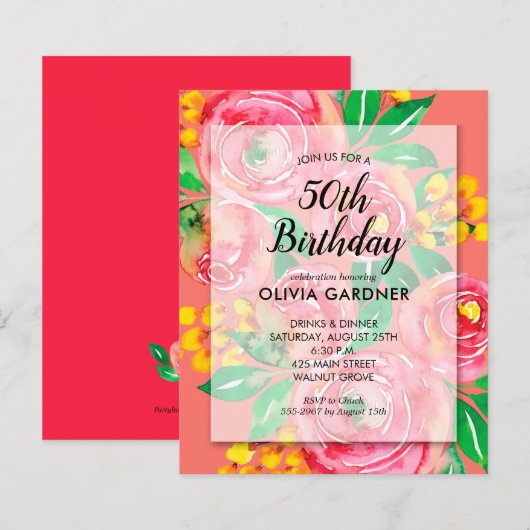 Budget Aquarell Blumengeburtstag Einladungen (Vorne/Hinten)