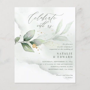 Budget Aquarell Eukalyptus Grüne Goldhochzeit Flyer