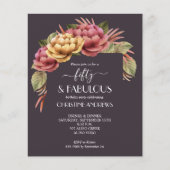 Budget Aquarell Floral 50. Geburtstag Einladungen (Vorderseite)