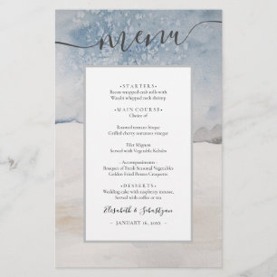 Budget-Aquarell-Winter-Blau-Hochzeitsmenü Silber Flyer