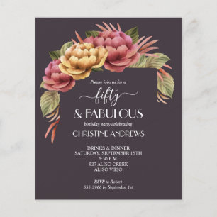 Budget Aquarellblume 50. Geburtstag Einladung Flyer