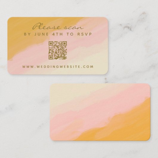 Budget Aquarellfarbe Rosa Gelbe QR Code RSVP Karte (Vorne/Hinten)