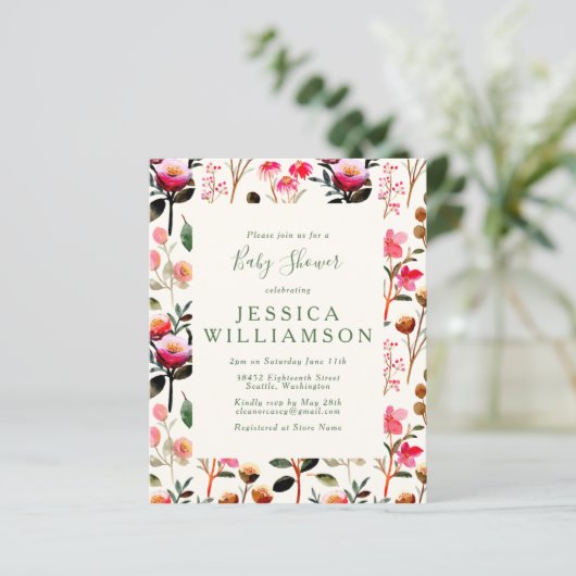 Budget Aquarellfarben Blumenrosa grüne Babydusche (Stehend Vorderseite)