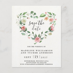 Budget Aquarellfarbene Rose Herz Save the Date