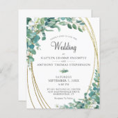 Budget Aquarellgrün Gold Hochzeit Einladung (Vorne/Hinten)