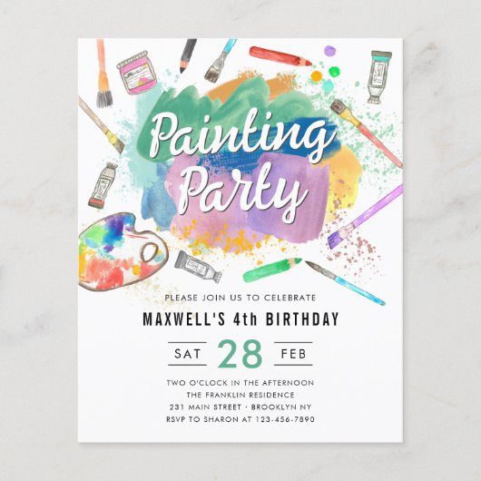 Budget Aquarellmalerei Party Geburtstag (Vorderseite)