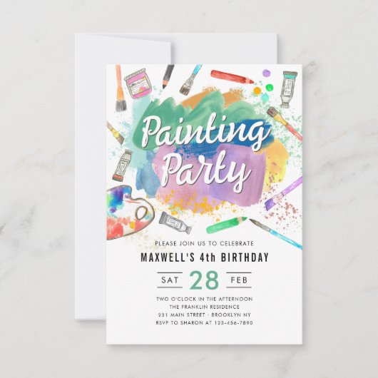 Budget Aquarellmalerei Party Geburtstag Mitteilungskarte (Vorderseite)