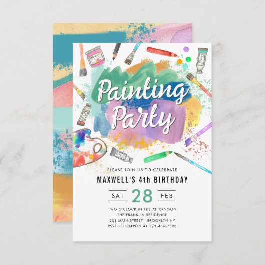 Budget Aquarellmalerei Party Geburtstag Mitteilungskarte (Vorne/Hinten)